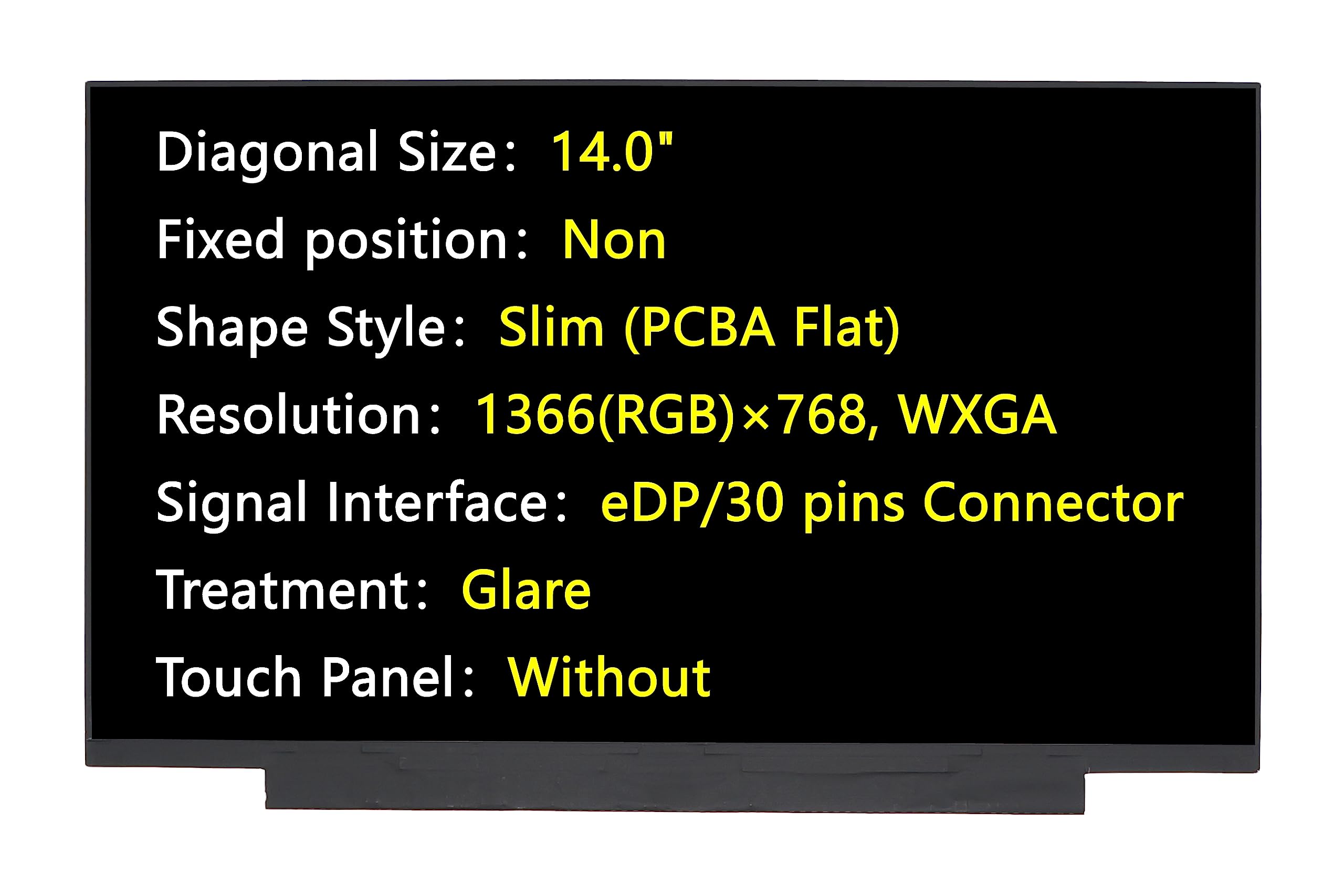 JHK JIEHONGKE New Screen Replacement for NT140WHM-N43 NT140WHM-N34 NT140WHM-N51,14.0",eDP 30 pins Connector,1366(RGB)×768 WXGA,Glare,LCD LED Display