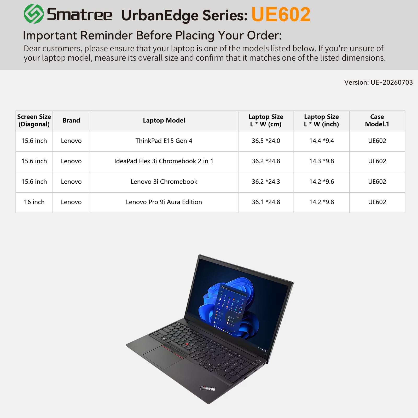 Smatree Urbanedge Housse pour 15,6 Pouces Lenovo 3i Chromebook