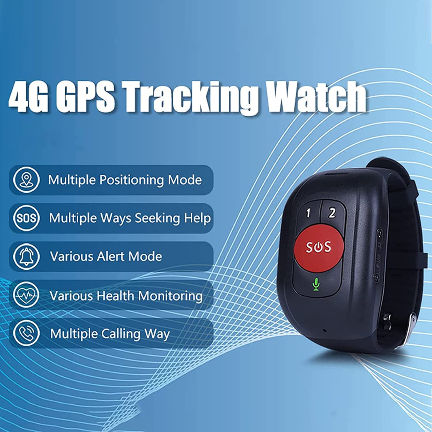 Conectado con la Pulsera Detector de caídas Botón de pánico SOS para Ancianos GPS 4G Llamadas GPS Tracker IP67 Impermeable Podómetro