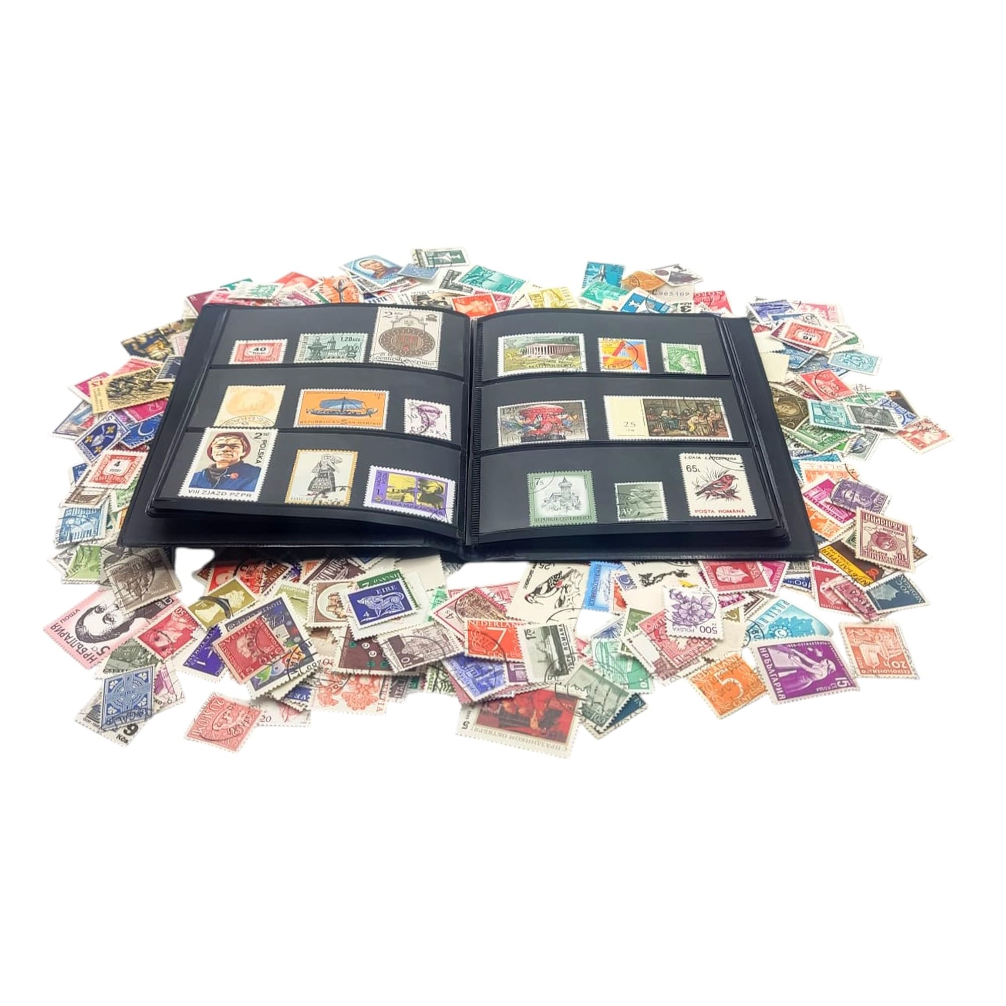 IMPACTO COLECCIONABLES – Colección de 500 Sellos de Europa con álbum Incluido (14 x 18 x 1 cm) | Eleve su colección filatélica con Sellos auténticos matasellados en un álbum Compacto y Elegante