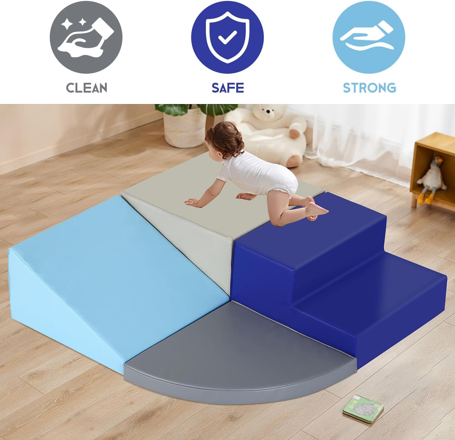 4-Piece Baby Climbing Blocks for 1-3, Toddler Climbing Toys Indoor, Foam Block Toddler Climbing Children’s Composite Indoor Baby Climbing Toys Set, Blue