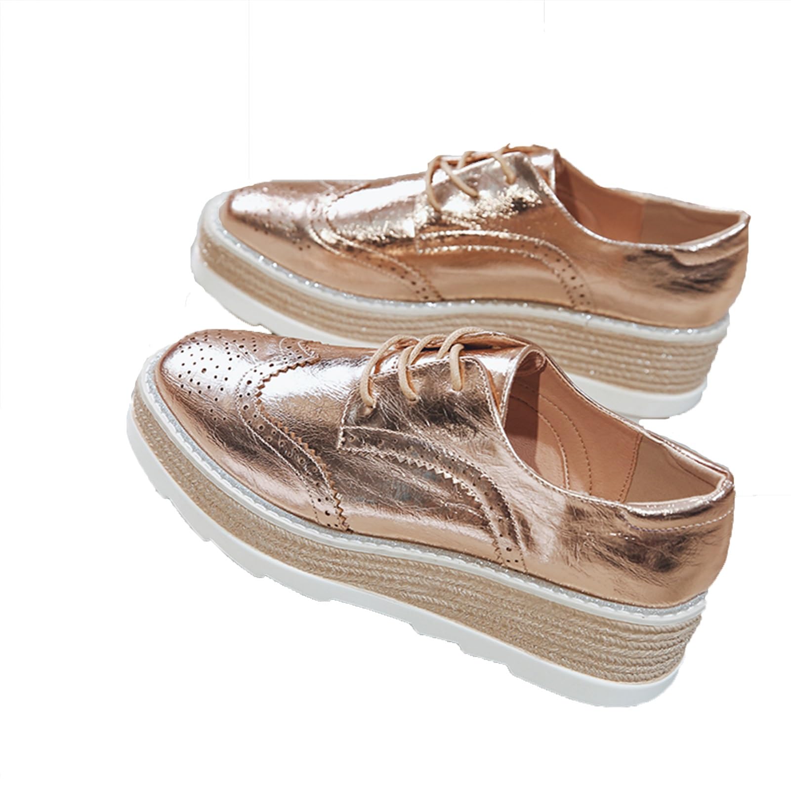 Comfort Oxford Shoes for Women Girls Lace Up Platform Wedge Everyday Work Office Business Formal Dress Shoes Brogues (Color : Gold, Size : 37)