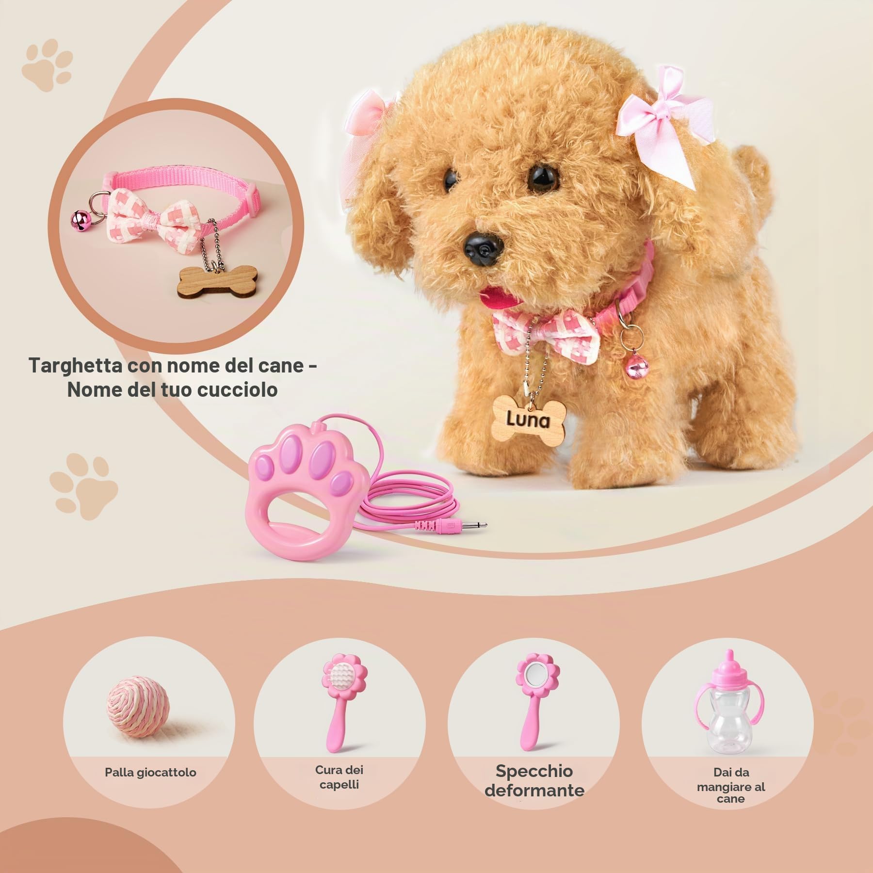 Cane da Compagnia Interattivo Con Funzione, Peluche Giocattolo Con Camminare, Abbaiare, Sventolare la Coda, Elettronico Telecomandato per Bambini