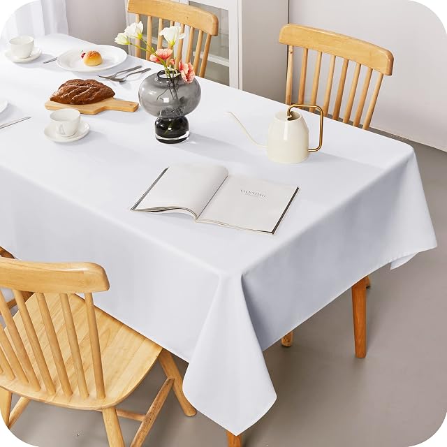Amazon Brand  Umi Oxford Waterproof and Spill Resistant Tablecloth Faux Linen Wipeable Table Cover for Painting 137x274 CM (54x108 Inch) White Set of 1