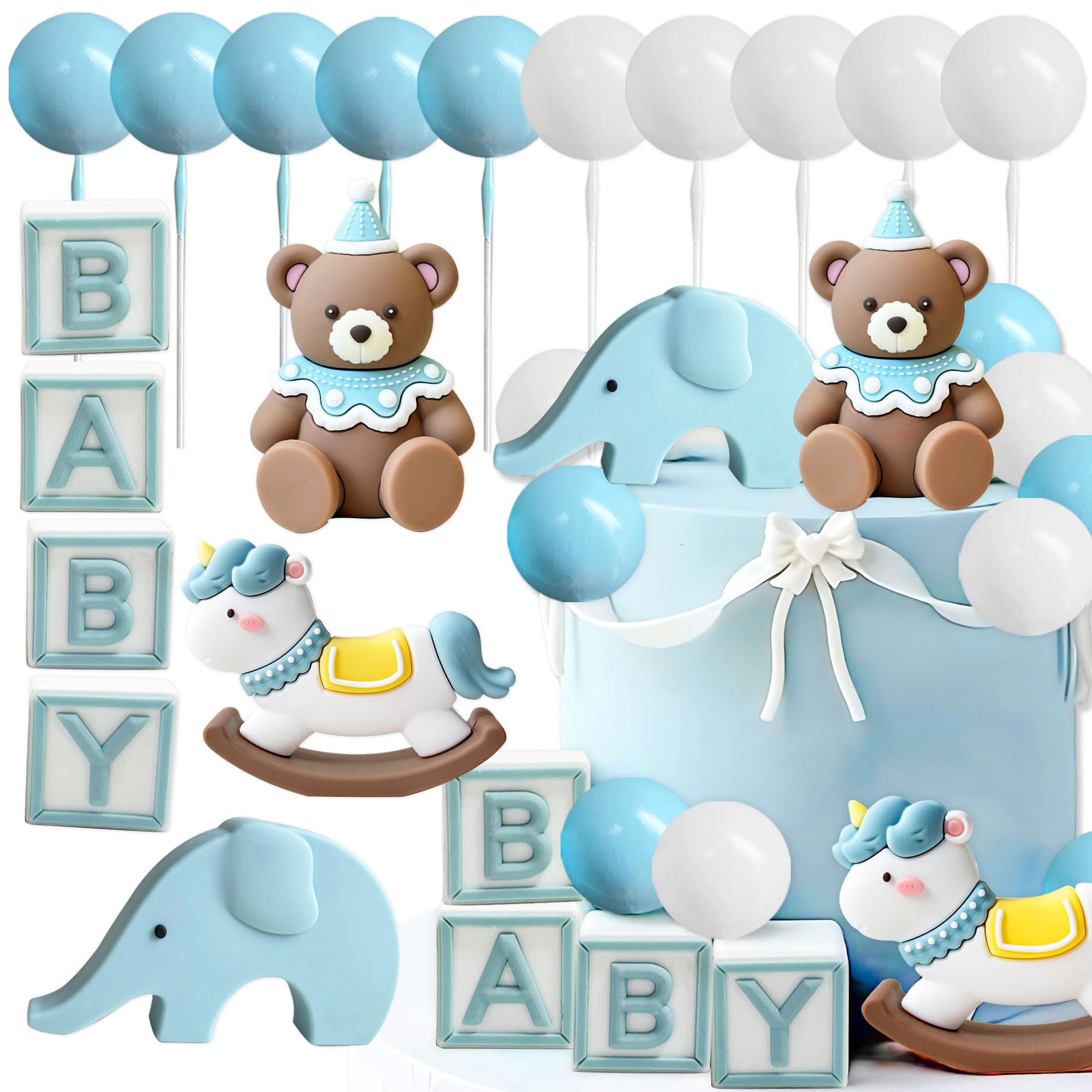 Blue Bear Cake Decoration Blue White Balls Cake Topper Bears Cake Topper Baby Shower Birthday Cake Decoration