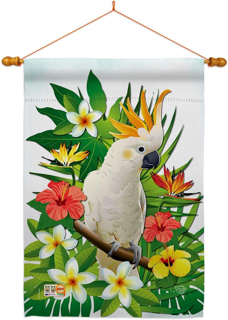 Tropical Cockatoo House Flag Summertime Ocean Beach Seashells Pineapple Outdoor Summer Aloha Small Decorative Gift Yard Banner Double-Sided Made In USA 28 X 40
