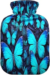 Wajiw Hot Water Bottle with Cover 1L Warm Water Bottle for Hot and Cold Compress Hot and Cold Therapies,Hand Feet Warmer,Blue Butterfly