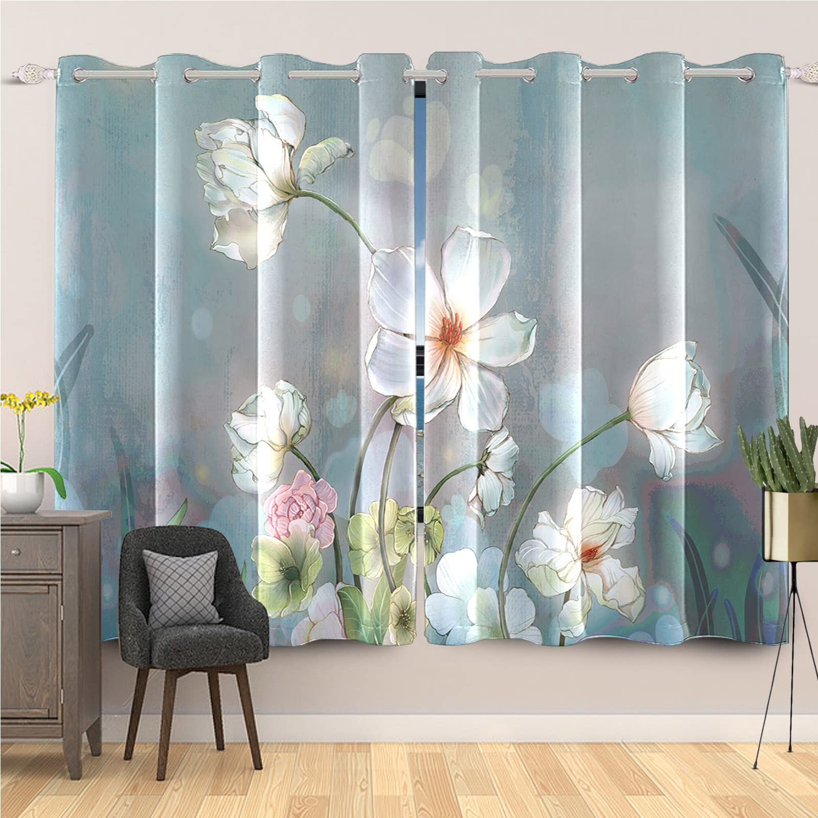 140 x 229 cm kwiat akwarela zasłona okienna biały różowy lotos kwiatowy botaniczna roślina zielone liście wiejska letnia sceneria okna zasłony do kuchni blokada światła, 2 panele