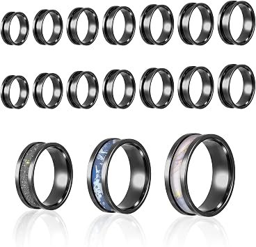 Ring Blanks, 14 Pcs Stainless Steel Finger Rings Grooved Core Inlay Blank Rings US Size 6/7/8/9/10/11/12 Empty Ring Blanks for Jewelry Making Kit Supplies Black