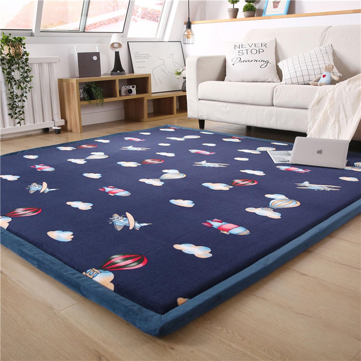 Dmkjdzsw Play Crawling mat for Nursery Baby, Extra Soft Activity Floor Mat for kids Playroom Bedroom-hot air balloon-200 * 260cm — image 1