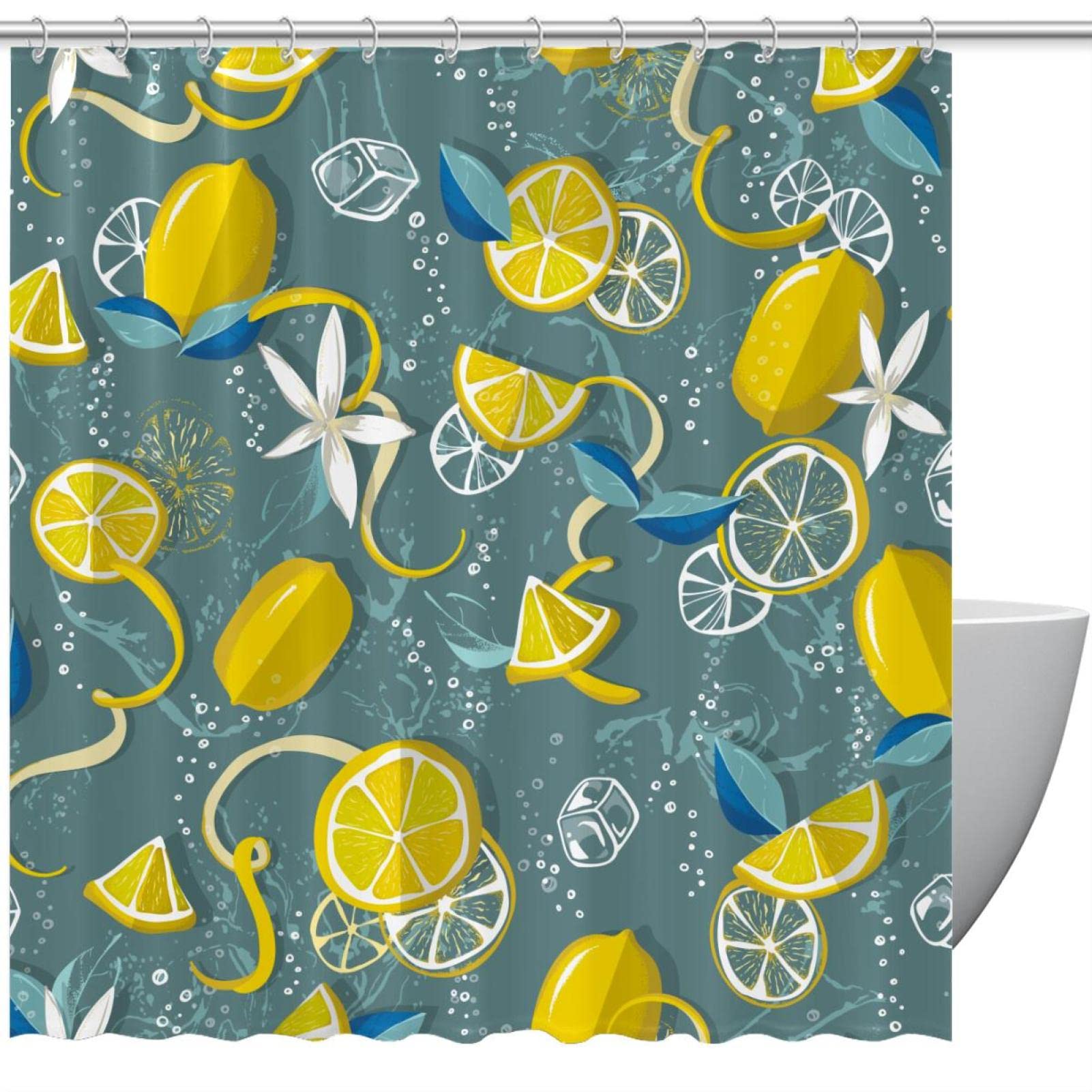 Rideau de douche motif citron 183 cm pour éviter les éclaboussures d'eau