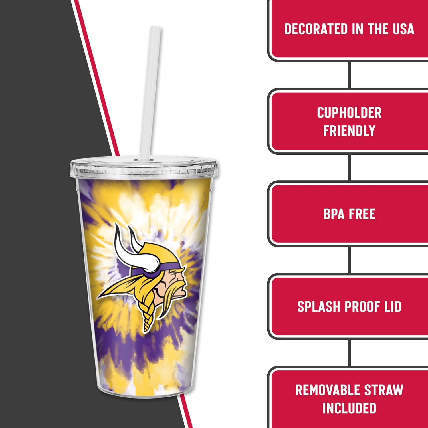 Rico Industries NFL Football Metallic Tie Dye NFL Football Team 16oz Metallic Clear Tumbler W/Straw - Image 6