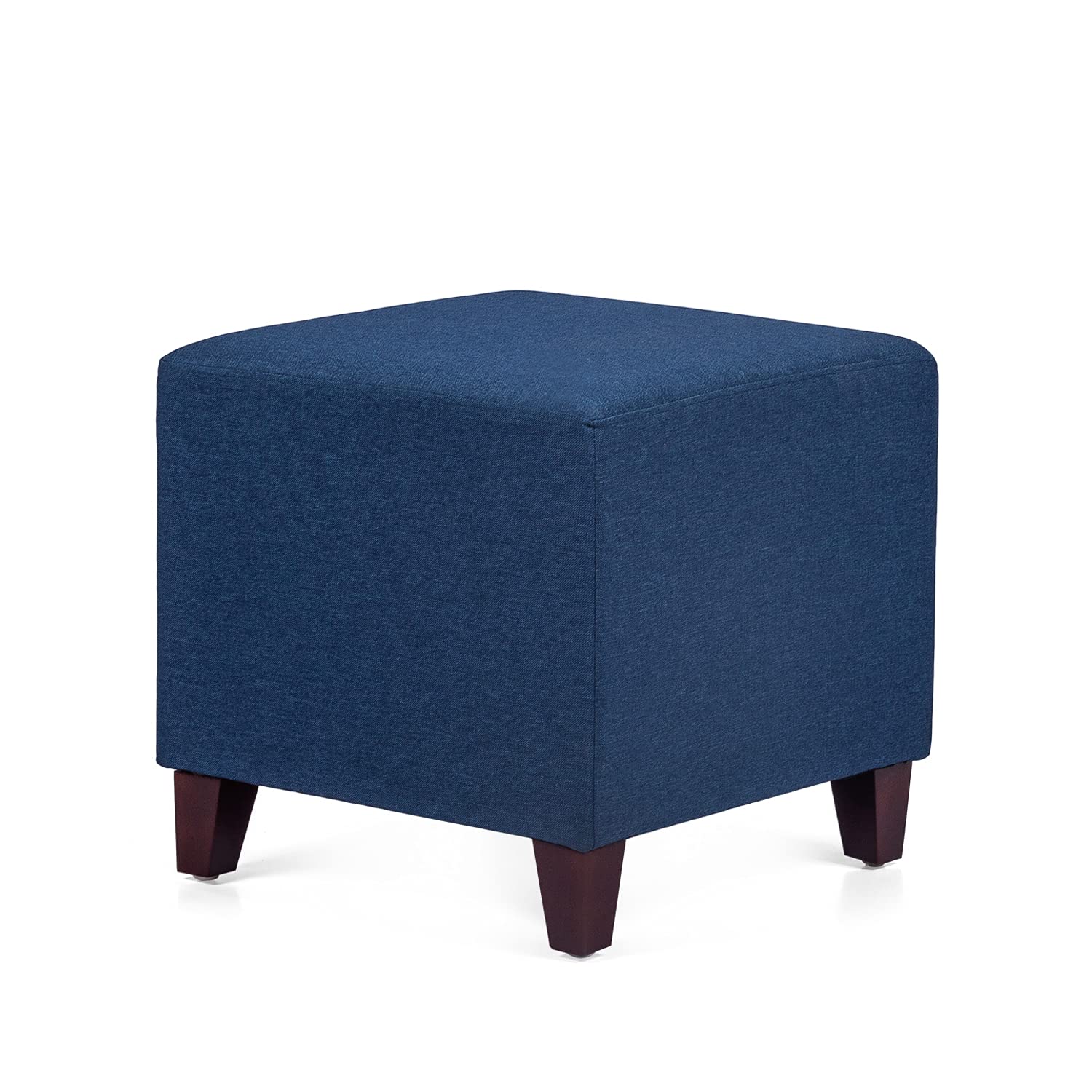 Joveco Square Ottoman Fabric Cube Foot Rest Stool with Wooden Legs, Footstool Coffee Table Seat for Living Room Bedroom Couch (Royal Blue)