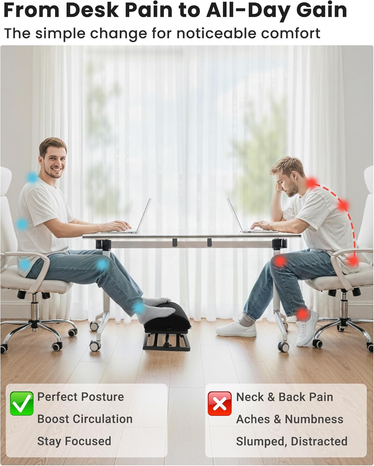 Truly Infinite Height Adjustable Footrest｜No Bending Needed—Foot Step-to-Adjust｜2.7"-13.1" Height｜Washable｜Foot Rest Stool for Under Desk at Work, Office/Home/Gaming/Study Desk Essentials