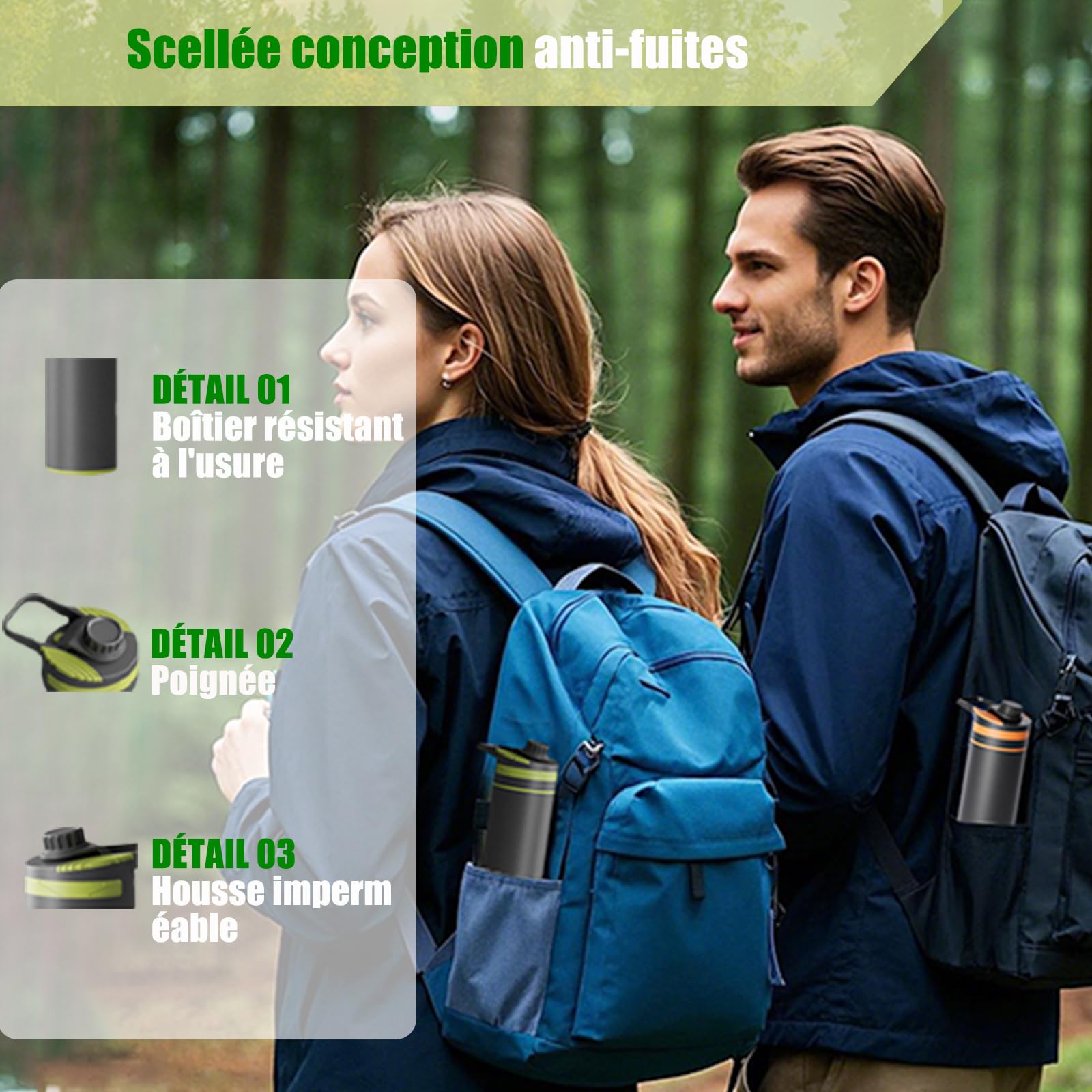 Gourde filtrante eau non potable [780 ml] gourde filtrante,avec une capacité de filtration de 10000 L I élimine 99,99% des bactéries, virus, particules et métaux lourds Voyage Randonnée [Vert]