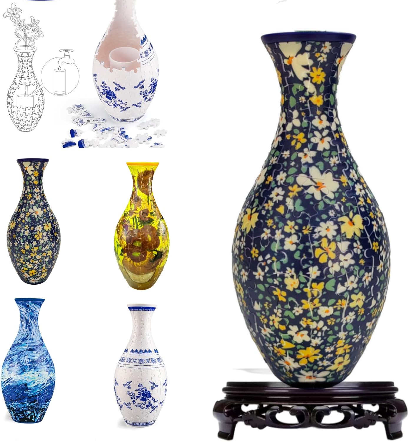 Generic 3D Vase Puzzles for Adults, 160 Curved Plastic Pieces, Flower Arrangement Vase, Multicolor, Contemporary, Traditional