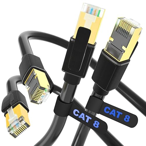Miniatura 2 de Cable Ethernet Cat 8, 2 paquetes de cable de red de alta velocidad de 40 Gbps 2000 Mhz RJ45 blindado para interiores, cables LAN resistentes