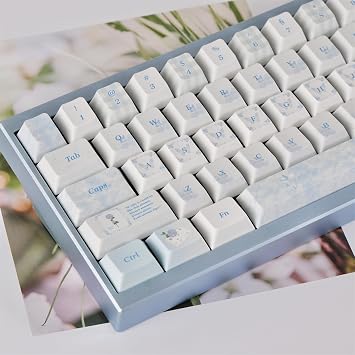 Cute Keycaps Set,Creamy Style Custom Keycaps Dye Sublimation Thick PBT Keycap Cherry Profile 129 Keys Full Set for Cherry MX Switch 60% 75% 100% Mechanical Gaming Keyboard Blue-Butterfly