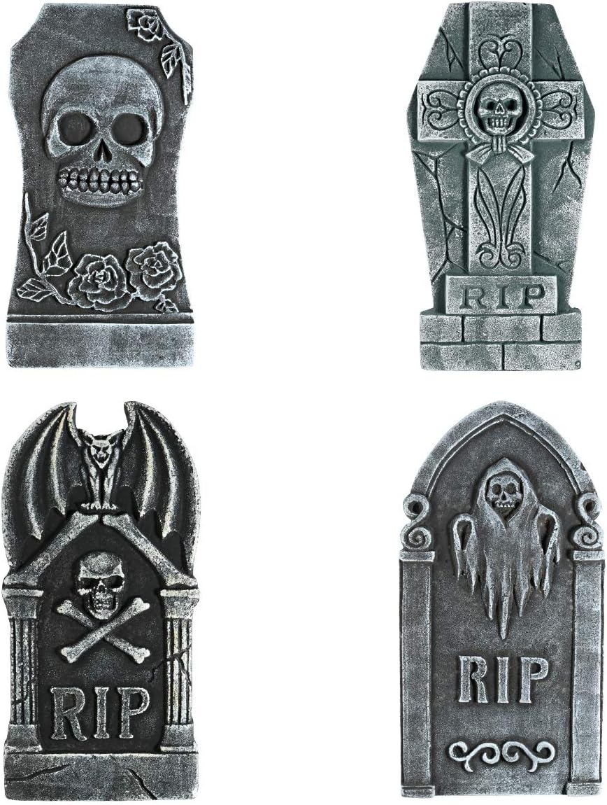 TOYMYTOY Halloween Foam Graveyard Decorations - Outside Tombstones & Yard Signs (4 Pack), RIP Gravestone & Haunted House Decorations
