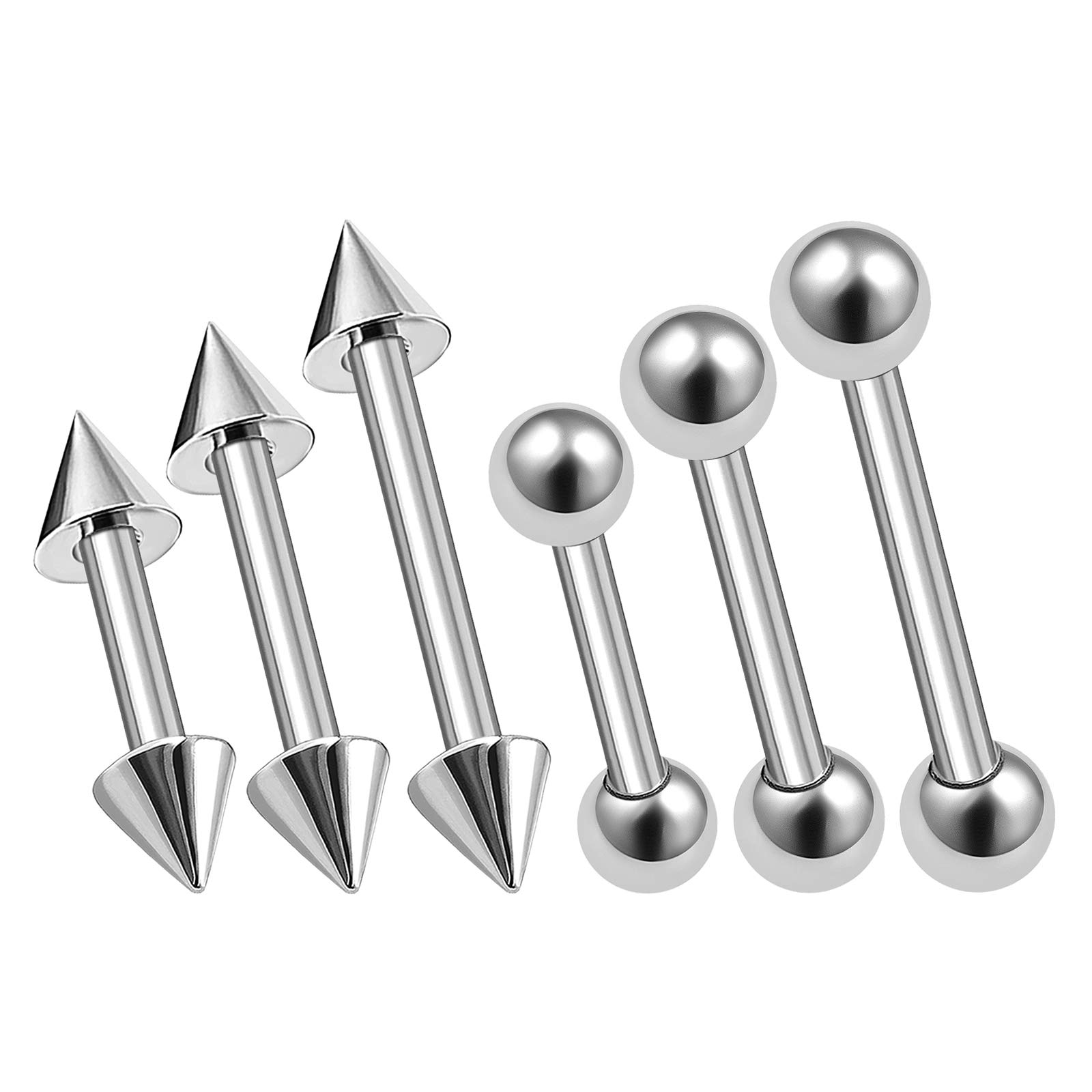 MATIGA6Pcs Surgical Steel 6mm 8mm 10mm ear barbell Piercing Jewelry Eyebrow Daith Cartilage Tragus Rook 3mm Ball Cone More Choices