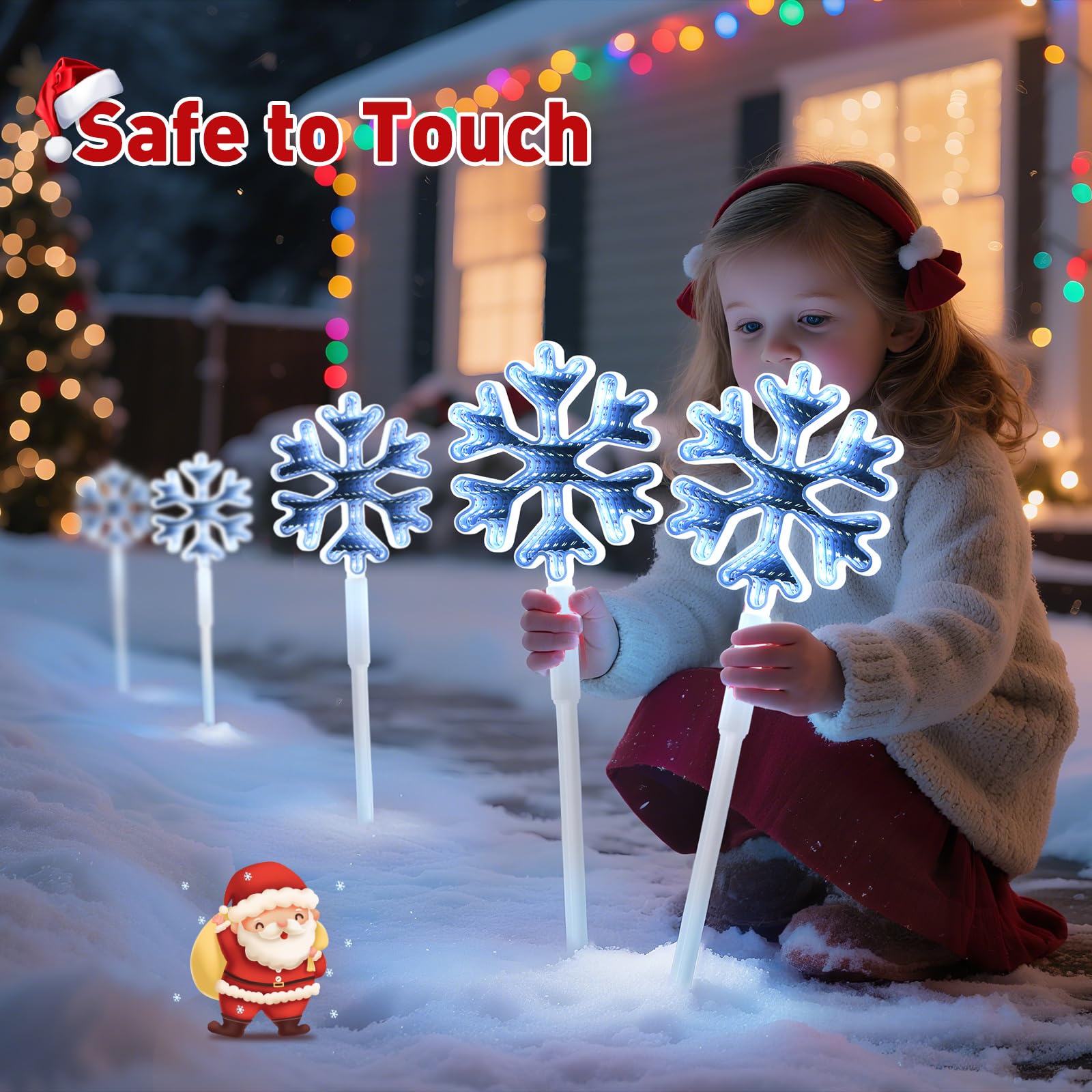 Quntis 3D LED Christmas Pathway Snowflake Lights 4Pack Mains Powered Christmas Path Infinity Lights with 8 Modes Timer Memory Function Mirror Tunnel Effect Xmas Decor Outdoor for Garden Yard Lawn - Image 4