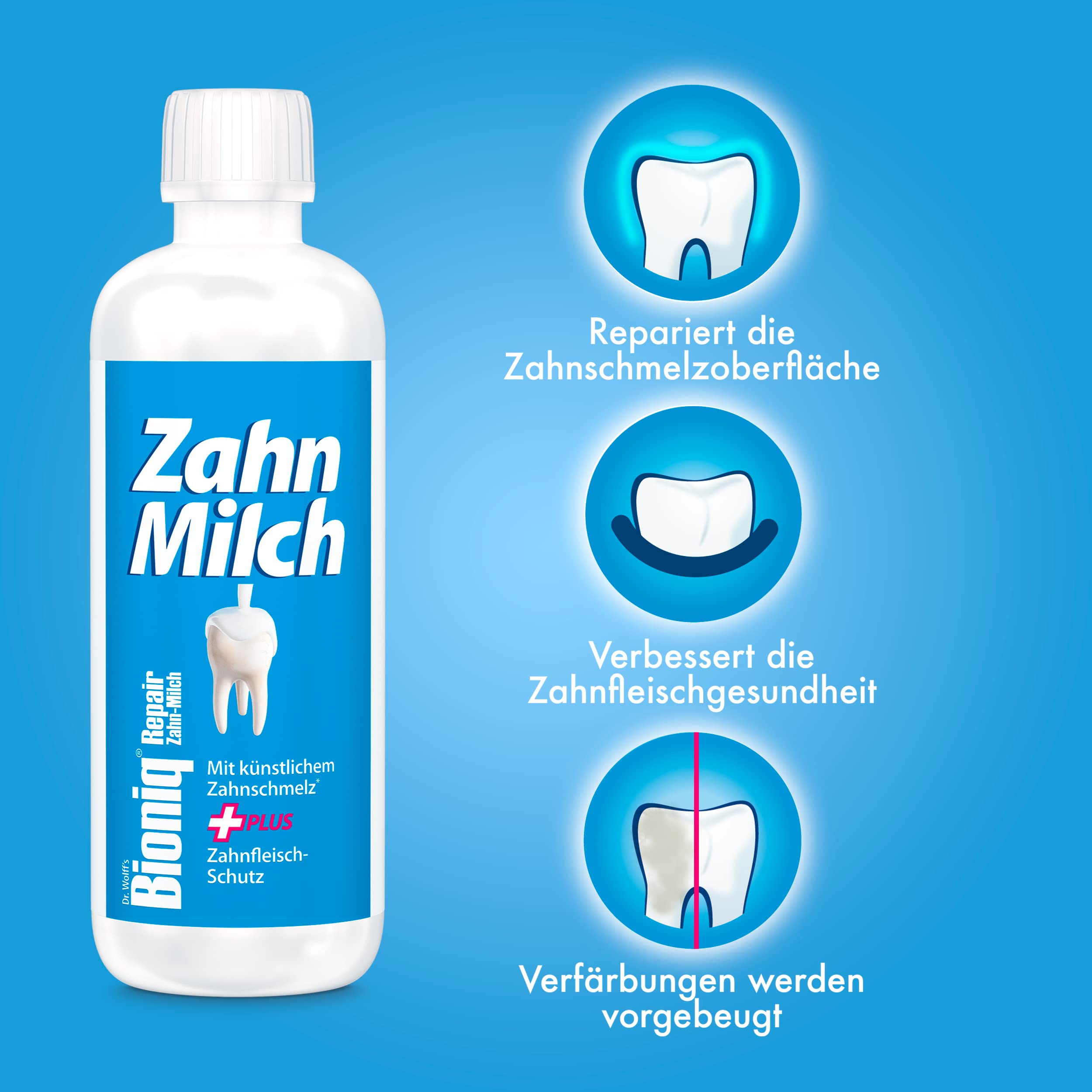 Bioniq® Repair dentifricio protezione gengivale, 3 x 75 ml e latte dentale in set, 1 x 400 ml - dentifricio con idrossiapatite e protezione gengivale e collutorio - senza fluoro