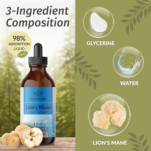 Miniatura 4 de HERBAMAMA Lions Mane Tincture - Extracto líquido de suplemento de hongos de melena de león para función cognitiva, memoria, enfoque y claridad,