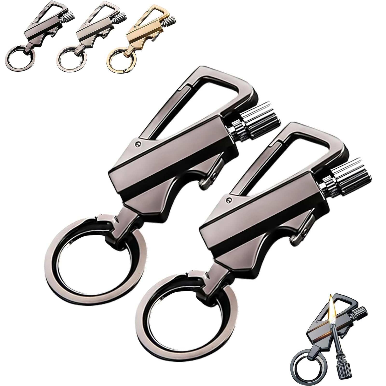 Permanent Match Infinity Lighter, 3-in-1 Keychain Waterproof Windproof Reusable Flint Fire Starter, Strike Anywhere for Camping Hiking Survival Outdoor (2pcs-Black)