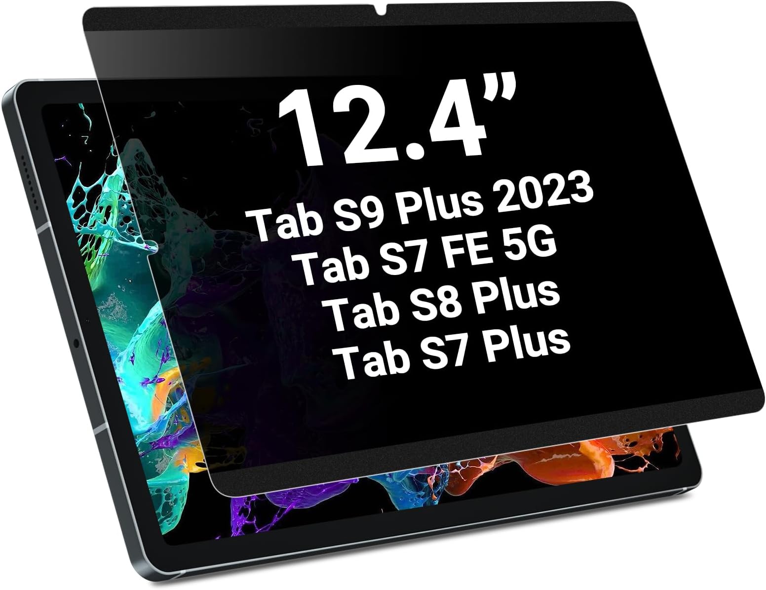PYS® Magnetic Privacy Screen Protector for Samsung Galaxy Tab S9 Plus 2023/Tab S9 FE+ Plus/S7 FE 5G / S8 Plus/ S7 Plus 12.4 Inch/Removable Screen Protector,Anti-Glare,Anti-Spy,Bubble Free,[Easy On]