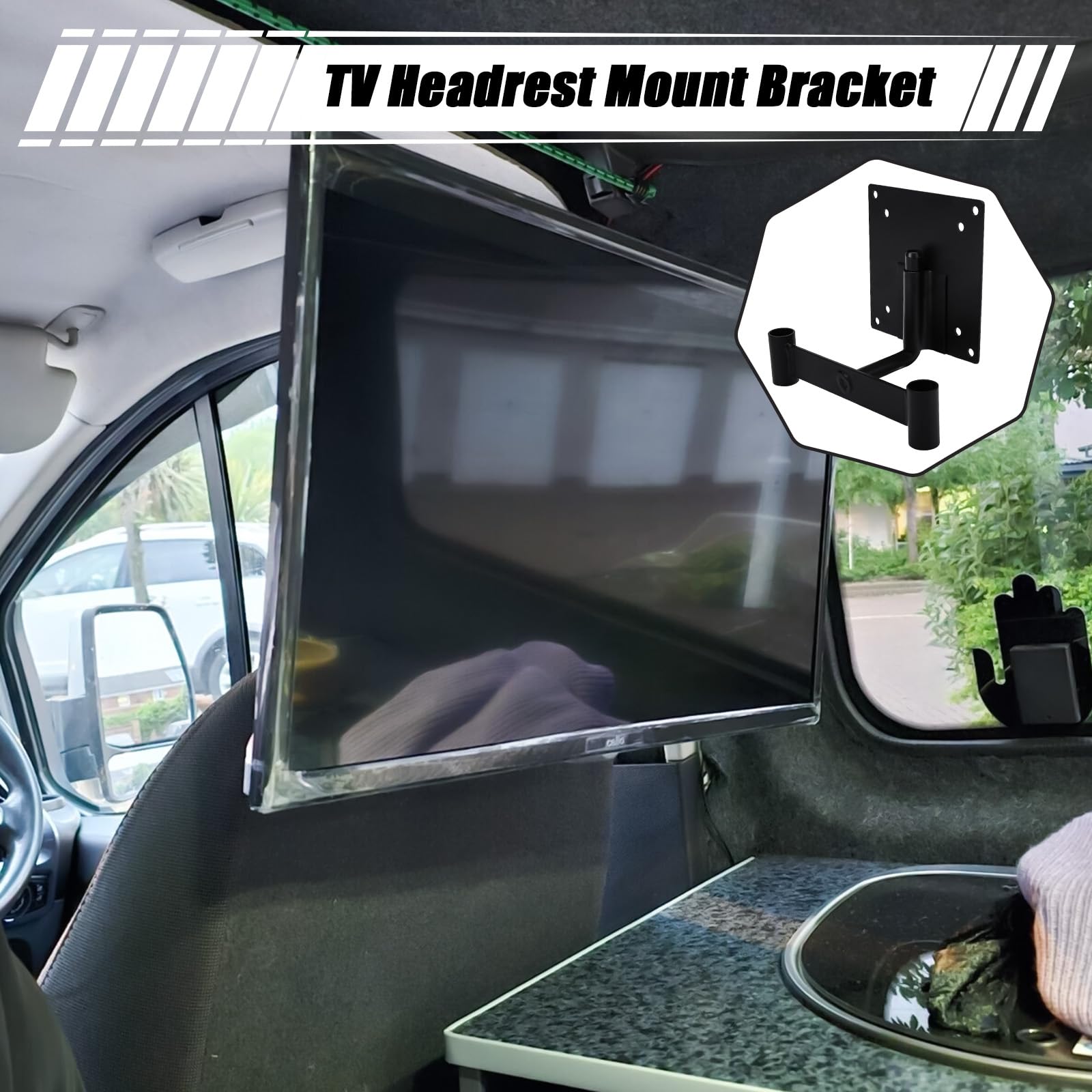 Campervan TV Halterung Kompatibel mit VW T5 T5.1 T6 T6.1 Camper Kopfstütze für VESA 75 mm und 100 mm Schwenkbar
