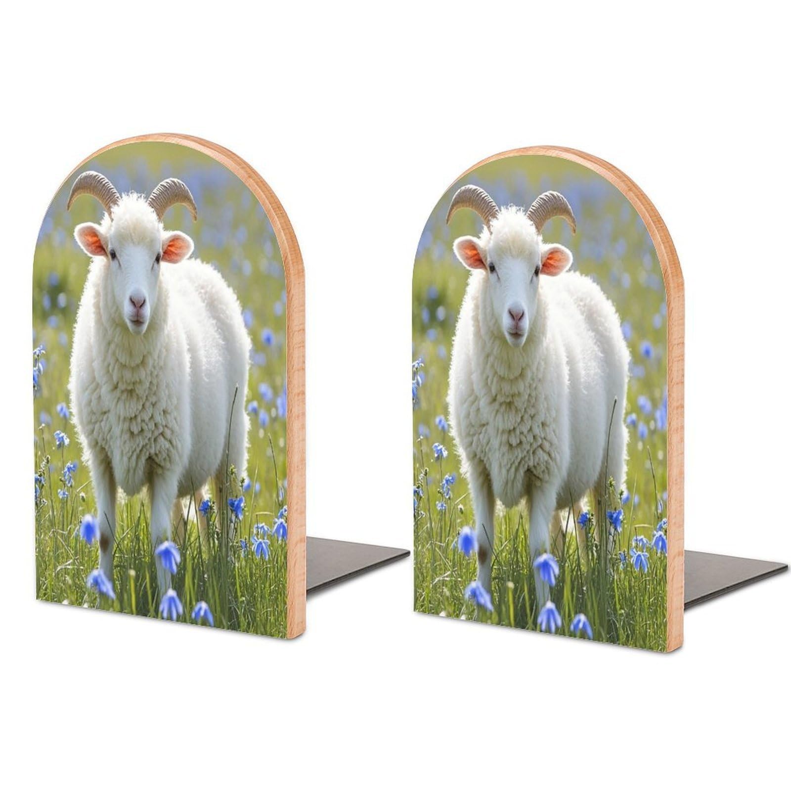 Sheep Bookend for Shelves Unique Book End Sturdy Books Holder Heavy Duty Wooden Bookends Support Non-Slip Book Organizers Decorative Modern Bookend Holder for Home