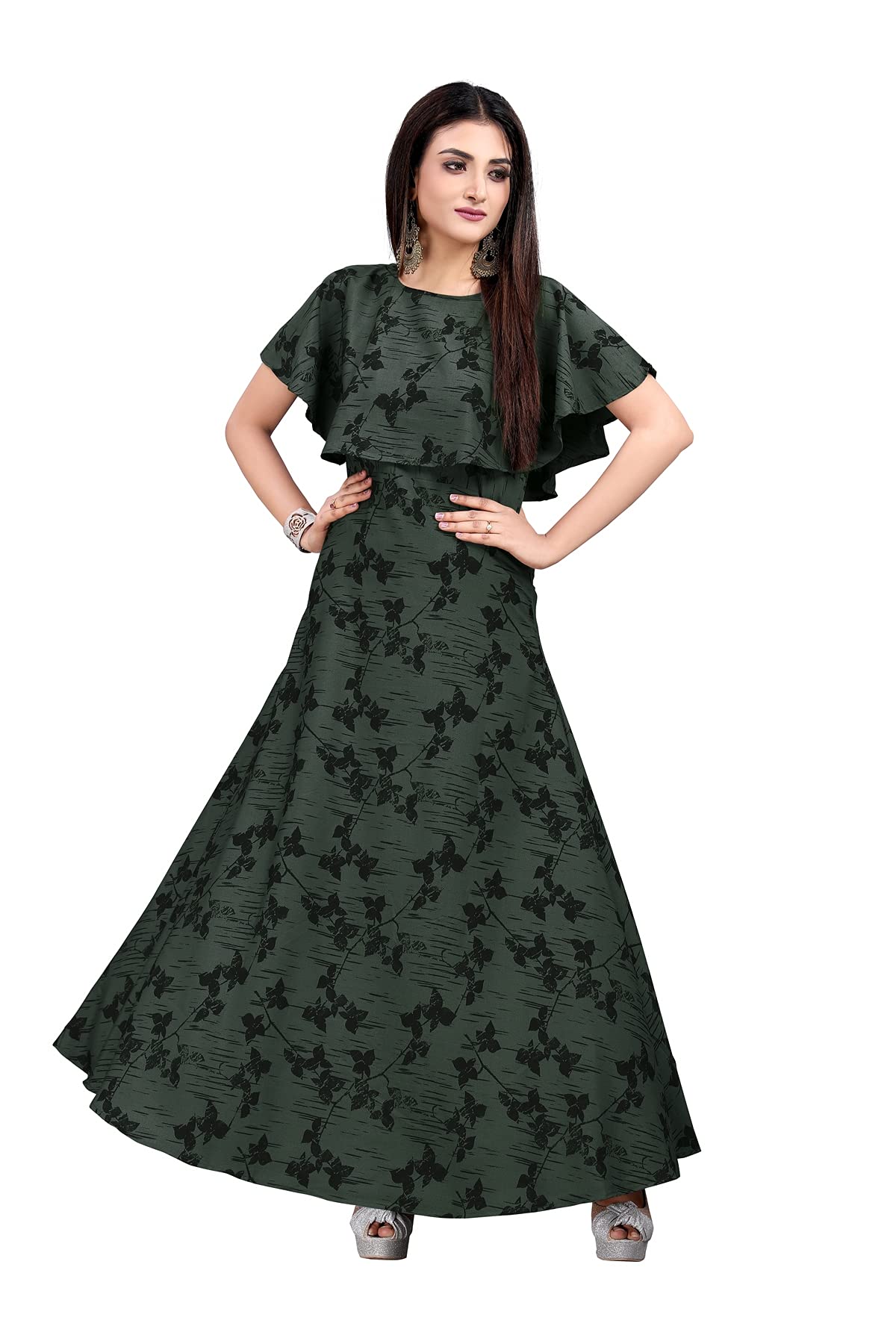 New Ethnic 4 You Women's Crepe Anarkali Gown_186 Green Color