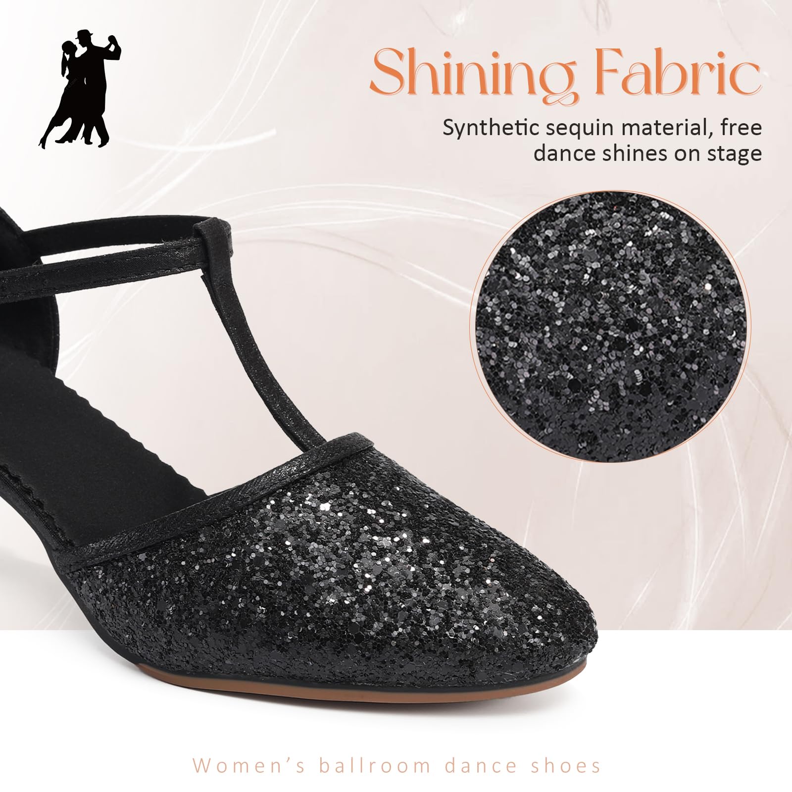 Zapatos de Baile de Salón Lentejuelas Cerrados Práctica Salsa y Bachata Tango Profesional de Salon,FT-135,Tacón de 5.5cm