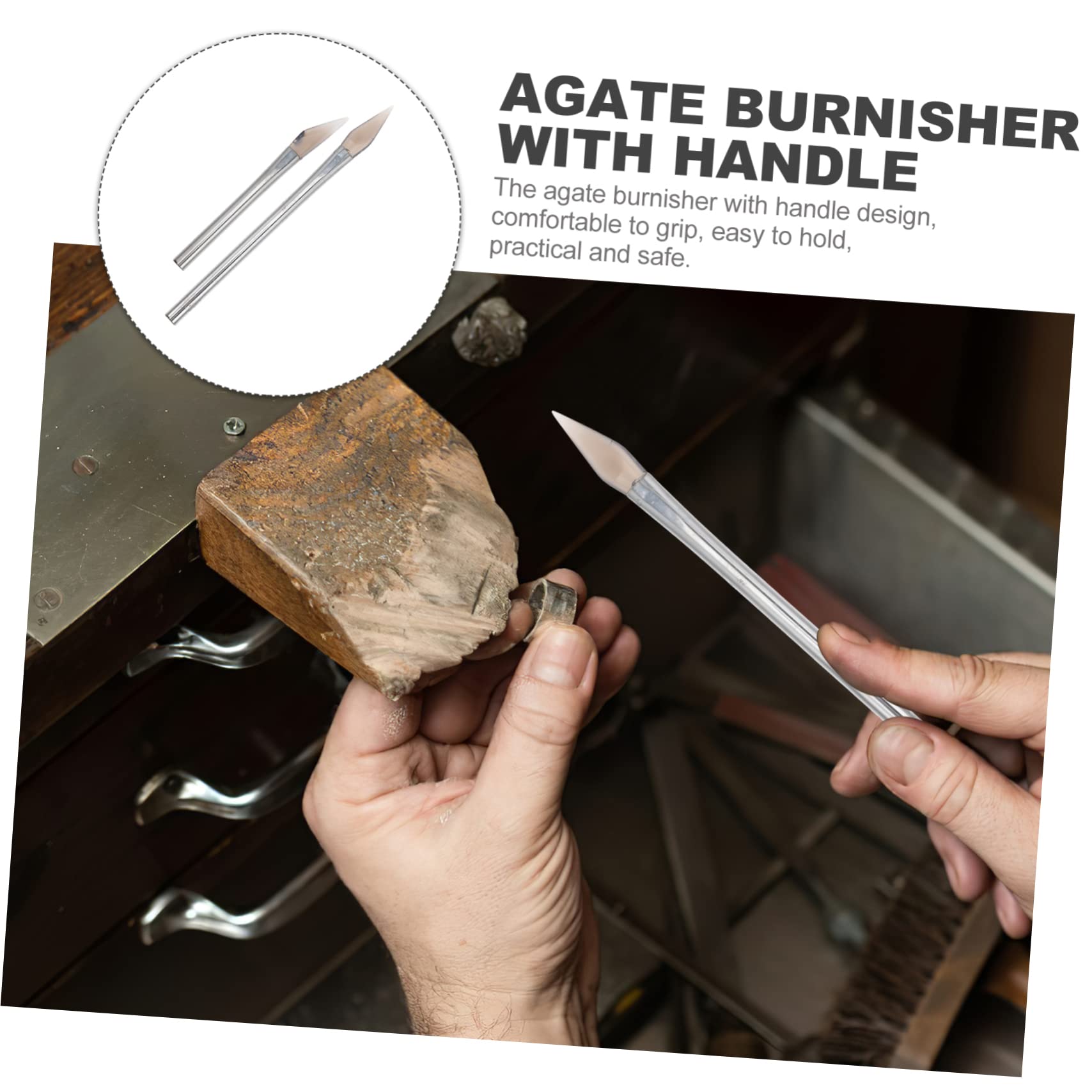 ERINGOGO Jewelry Polishing Tool with Agate Burnisher Handle for Smooth Polishing 2pcs Perfect for Jewelry Repair