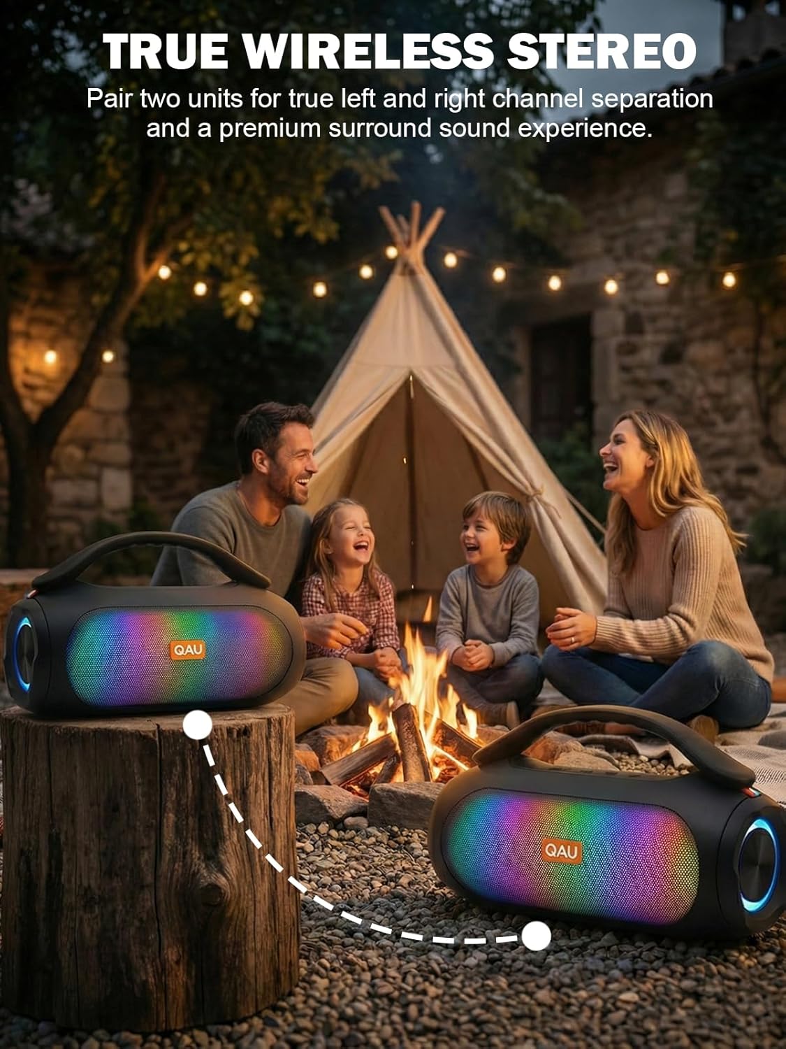 Portable Bluetooth Speaker 125W Peak Loud Sound Party Wireless Speaker with Deep Bass, Waterproof Outdoor Speakers,Includes shoulder strap two wireless microphone, Travel Outdoor for Camping and Beach - Image 6