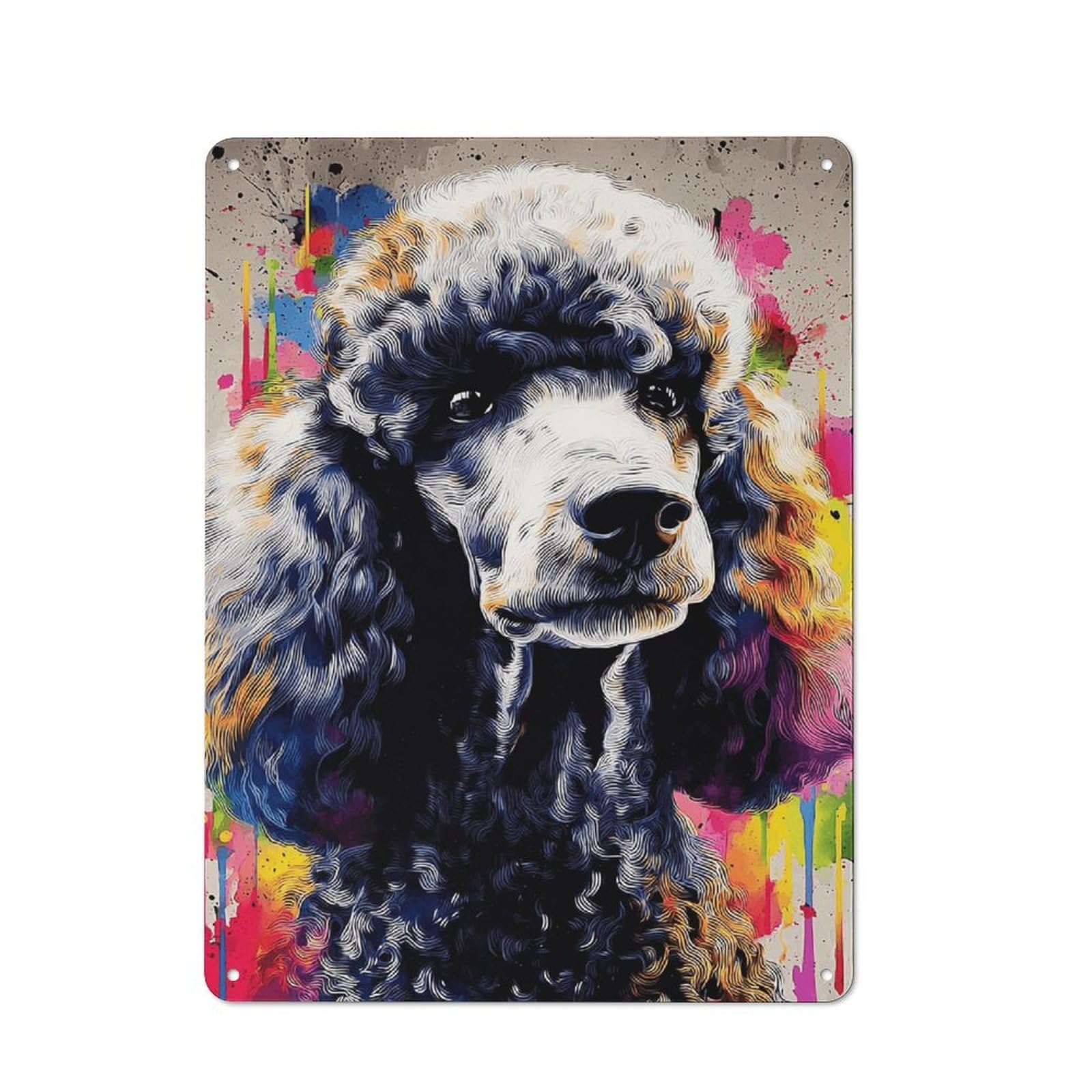 Colorful Poodle Portrait Artwork -5 Tin Sign 40x30cm for Home Bar Wall, Retro Wall Decor, Suited to Home Bar Decor Fans