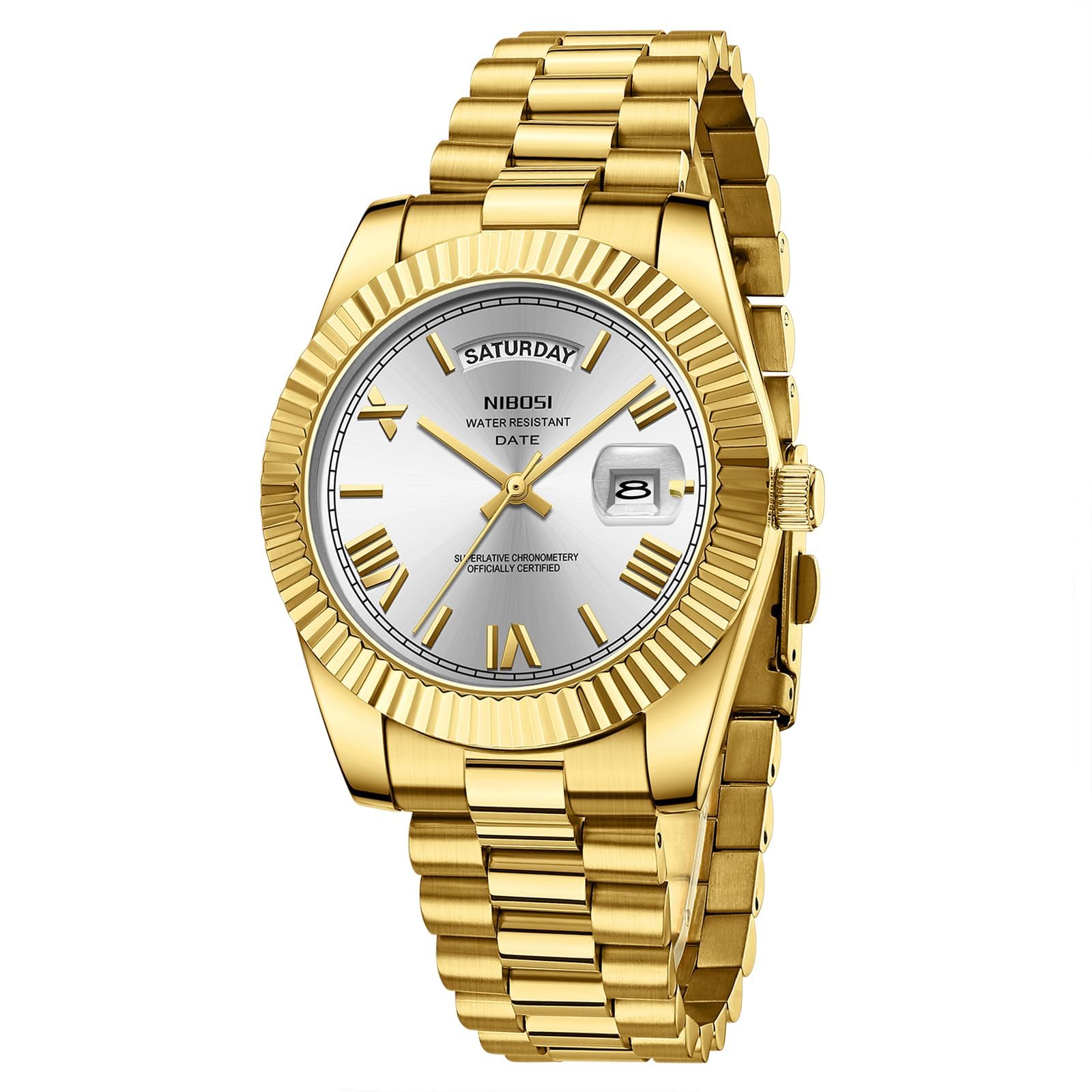 NIBOSIMen Watches Analog Quartz Stainless Steel Watches for men Waterproof Business Classic Desiger Wrist Watch Day&Date