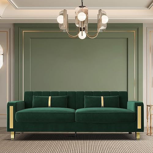 Miniatura 8 de Sofá biplaza de terciopelo moderno de mediados de siglo de 86 pulgadas, cojín de asiento ancho y grueso, sofá biplaza de 2 plazas con 2 almohadas