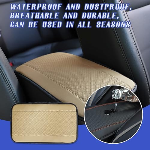 Miniatura 6 de Ziciner Cojín de cuero para consola central de automóvil, protector de cuero para reposabrazos, 11.4 x 7.5 pulgadas, impermeable, para reposamanos y
