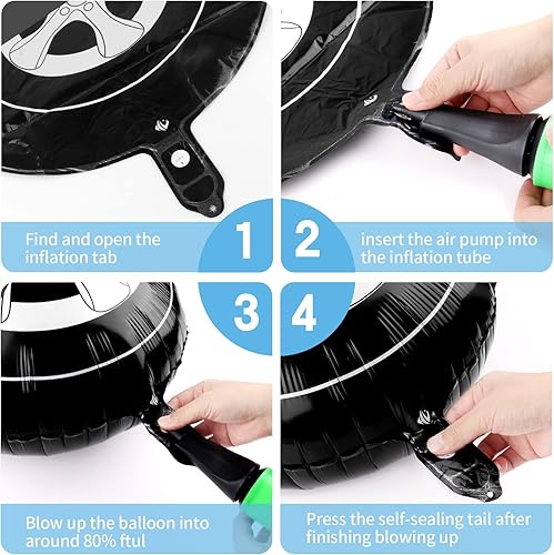 Miniatura 3 de Kit de guirnalda de 8 globos de neumáticos de 18 pulgadas, ruedas grandes de papel de aluminio negro para decoraciones de fiestas de autos clásicos,