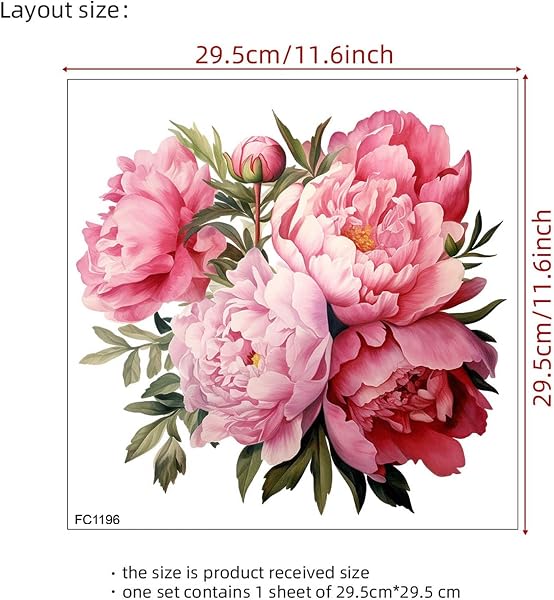 Graz Design - Adhesivo decorativo para pared (30 x 30 cm), diseño de peonía, flores y peonías, color rosa - 2