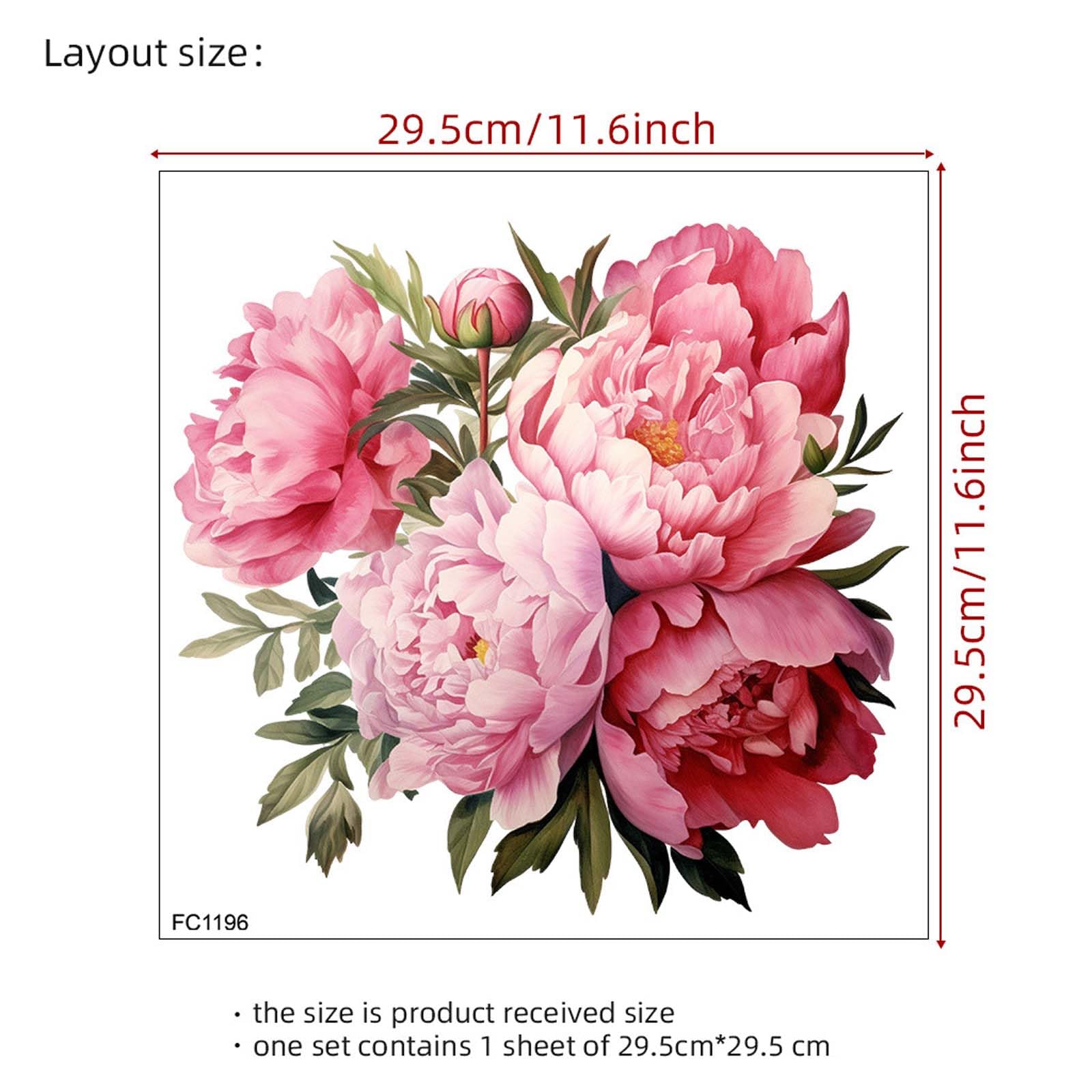 Graz Design - Adhesivo decorativo para pared (30 x 30 cm), diseño de peonía, flores y peonías, color rosa — view 2