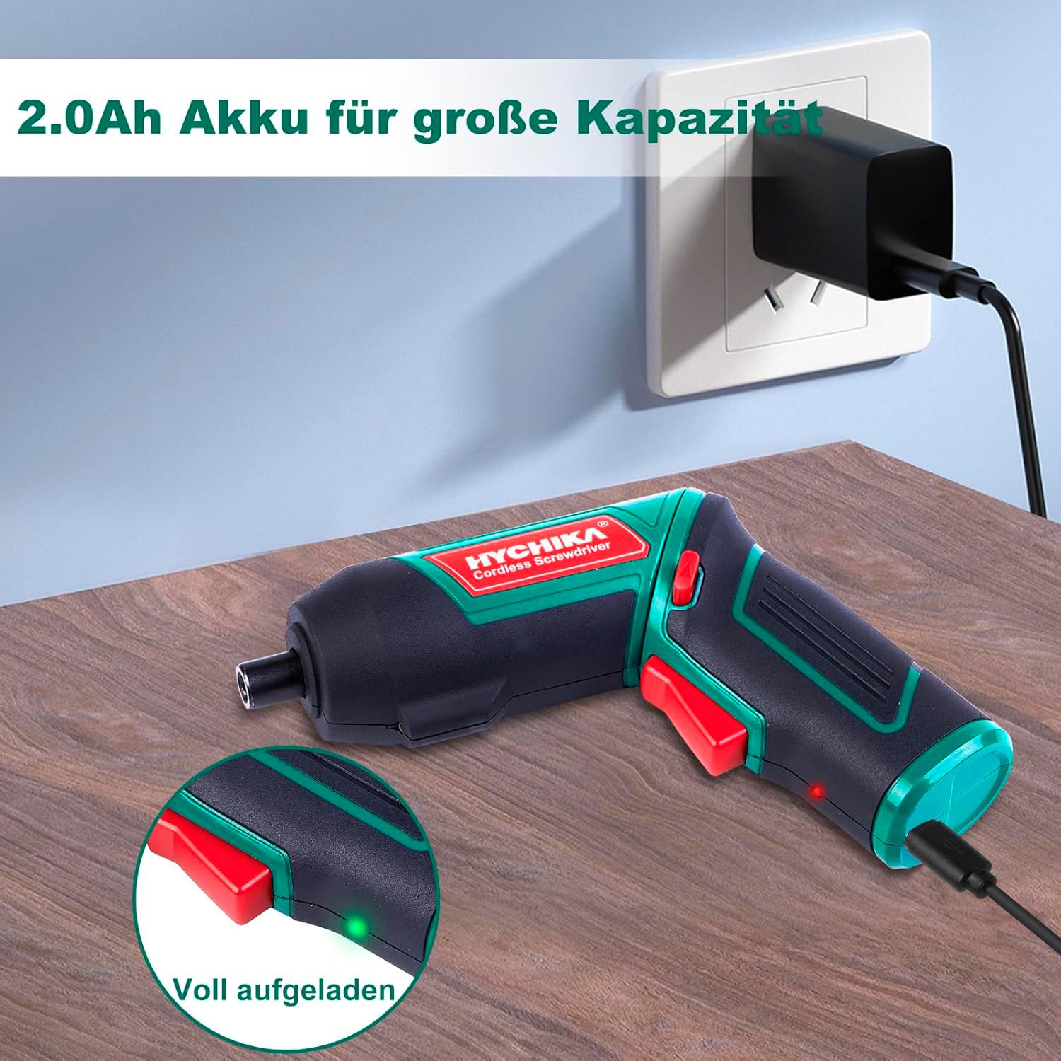 HYCHIKA Akkuschrauber, Cordless Screwdriver 6N·m Drehmoment und 2000mAh Akku 3,6V mit 20 Zubehörteilen, LED Licht, Magnetfutter für Schrauben