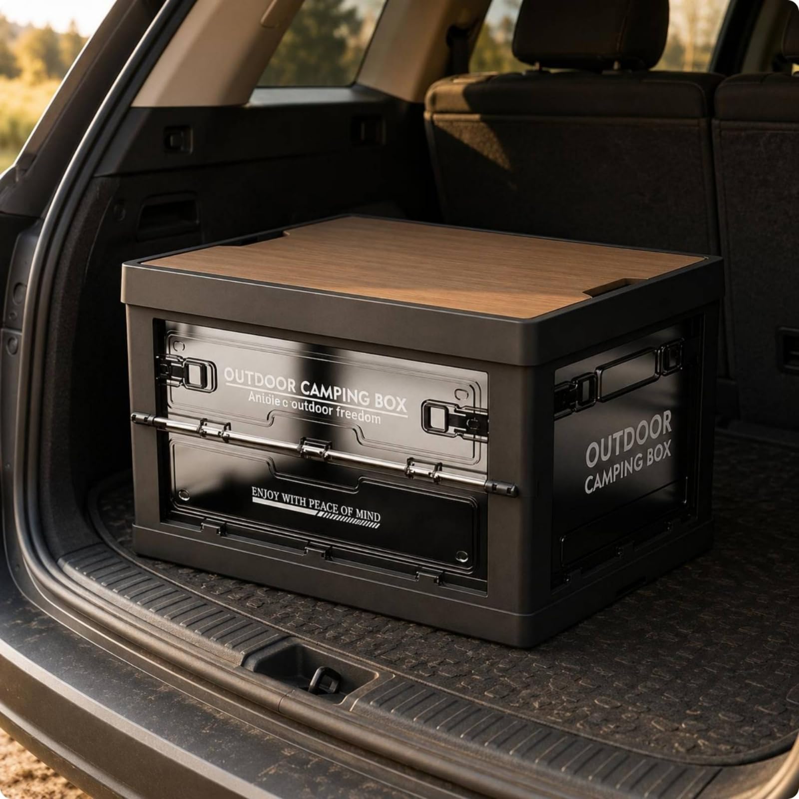 Outdoor Aufbewahrungsbox Faltbox Klappkiste Stapelbox Kiste mit Fünf Seitlichen Zugängen Und Sicherem Riegelverschluss aus PP Holzplatte für Camping, Schwarz-Rosa