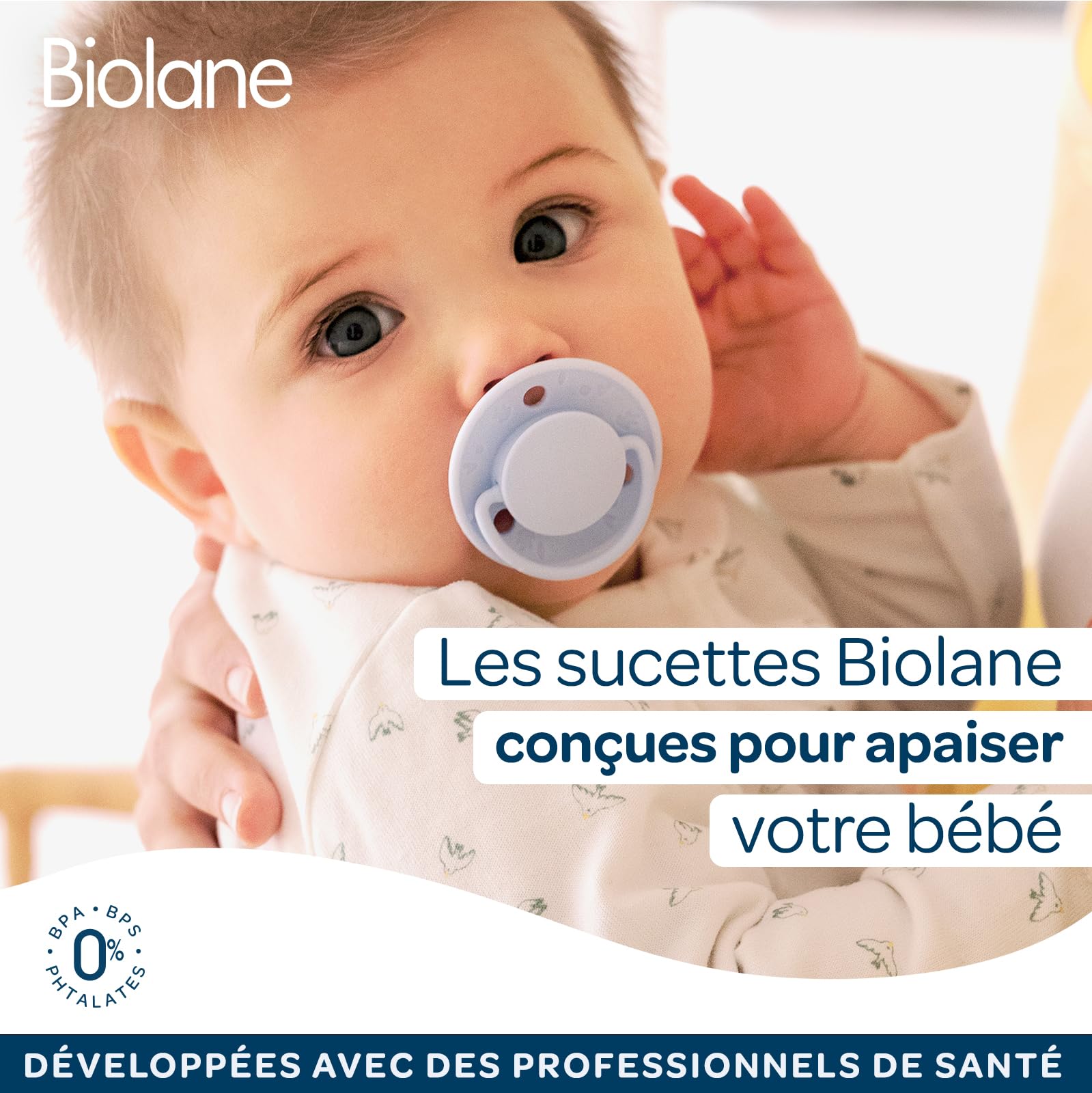 BIOLANE Attache tétine bébé 100% coton beige double sécurité anti-glisse