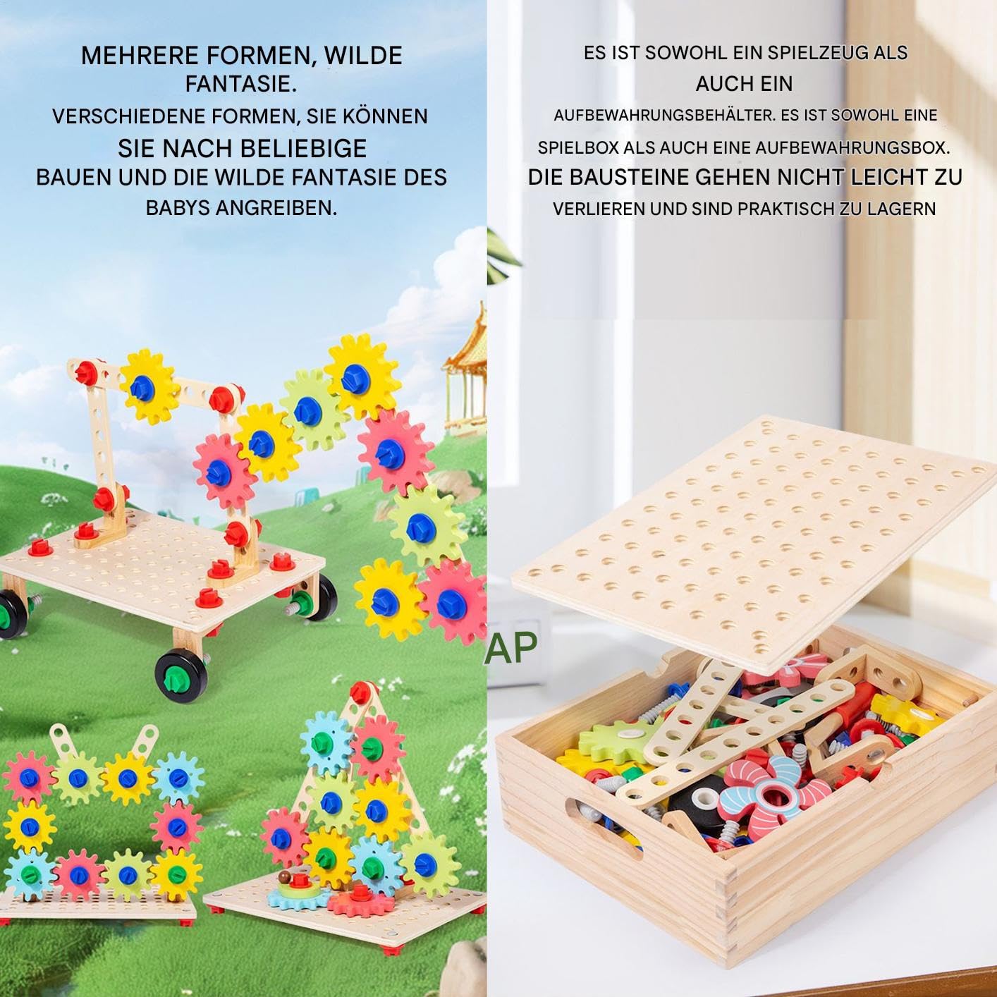 Zahnrad Knobelspiel Spielzeug Holzspielzeug Zahnrad Denkspiel Tischspiel | Sensorik Feinmotorik Lernspielzeug Kinder Mädchen