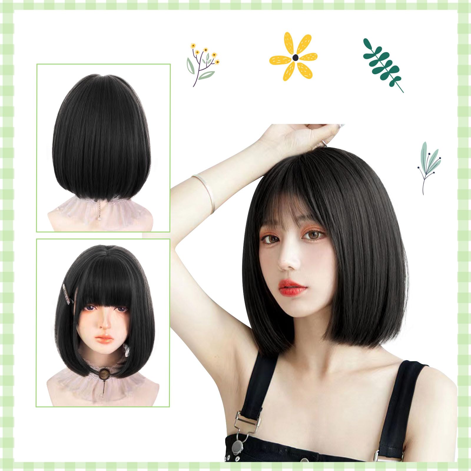 Amazon.co.jp: FINGOOO ウィッグ ボブ ショート ストレート 黒髪 フル