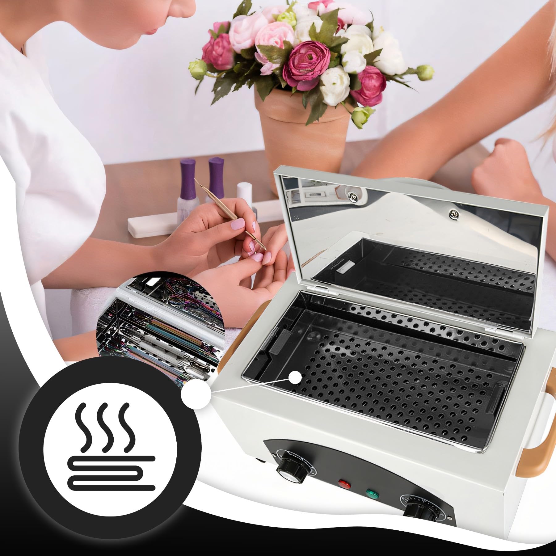 Retoo Heißluftsterilisator Desinfektion 300W 220°C mit Timer, Trockene Hitze, Hochtemperatur Sterilisator, Sterilisationsgerät für Kosmetik, Fusspflegestudios, Friseursalon, Nagel Werkzeug, Weiß