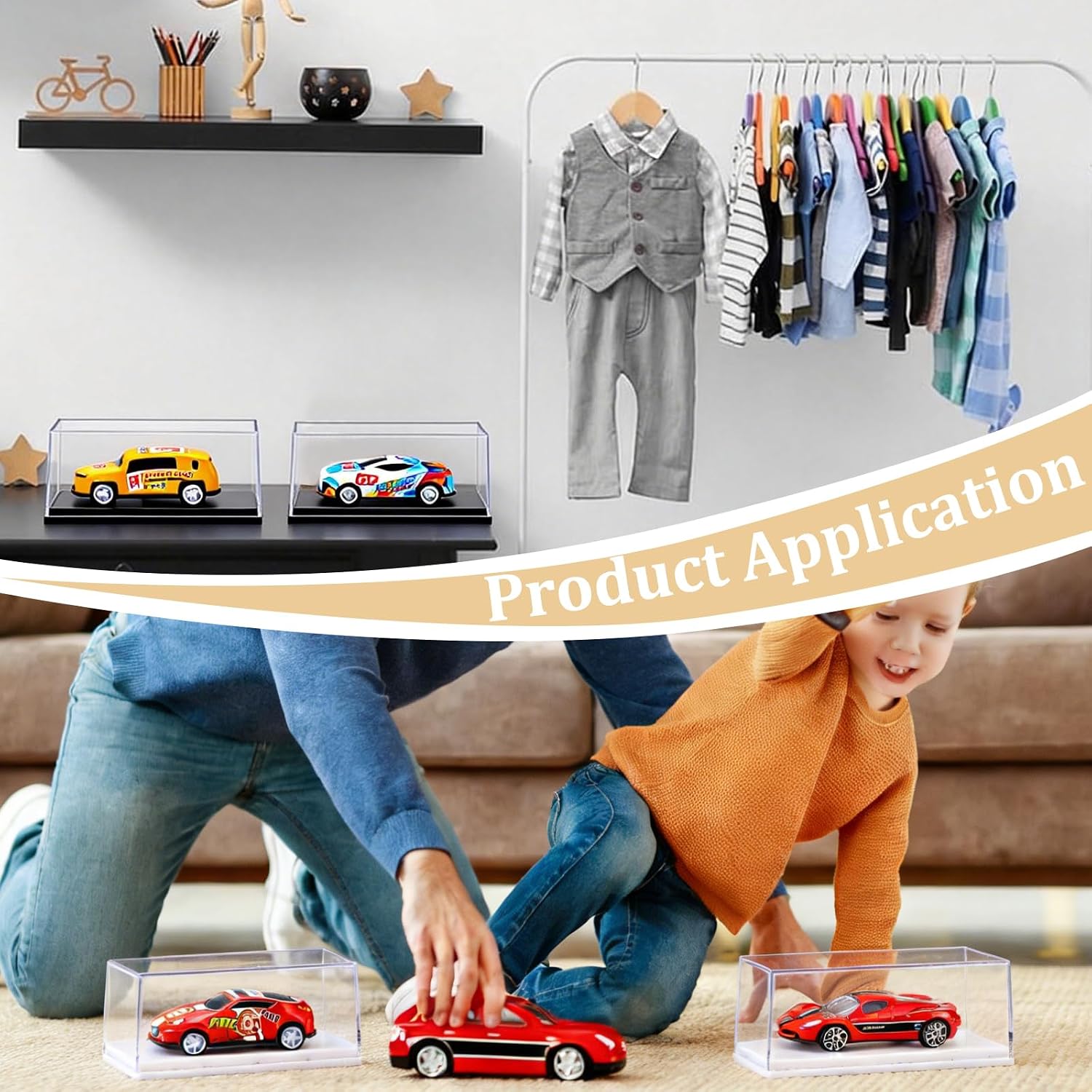 36 Pcs Clear Model Cars Display Case, 1:64 Scale Model Car Storage Case 4.15x1.85x1.69Inch Acrylic Car Display Boxes with Black and White Base