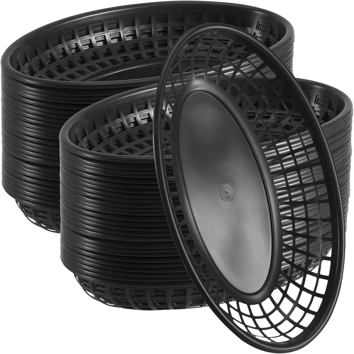 NINGWAAN 50 Pack 9 x 5.6 Inch Black Fast Food Baskets, Oval